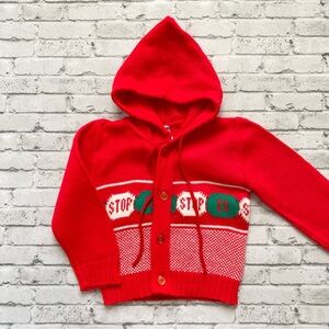 Vintage Red Knit Hooded Stop Sign Sweater